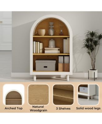 Arched 3-Tier Storage Cabinet Small Bookcase with 3 Shelves