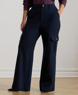Plus Size Ponte Wide-Leg Cargo Pants