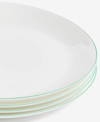Opal Glass Mint Rim Dinner Plates, Set of 4