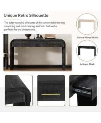 Retro Cabinet Silhouette Console Table with Open Style, Two Top Drawers