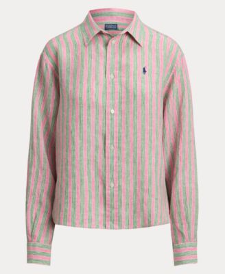 Women's Cropped Gingham Linen Shirt