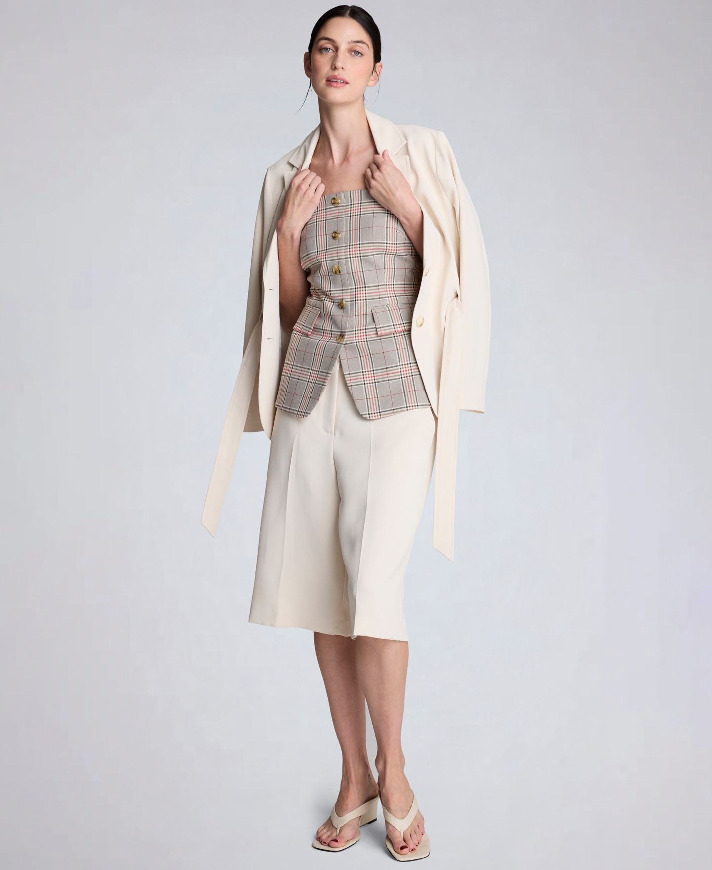 Женский жилет Kenneth Cole Strapless Button-Front Shirt Vest, цвет: Устричный разноцветный — фото 2