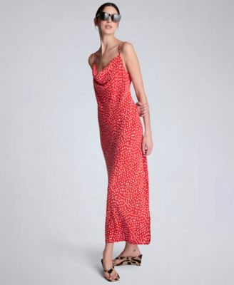 Women's Polka Dot Cowl Neck Maxi Slip Dress