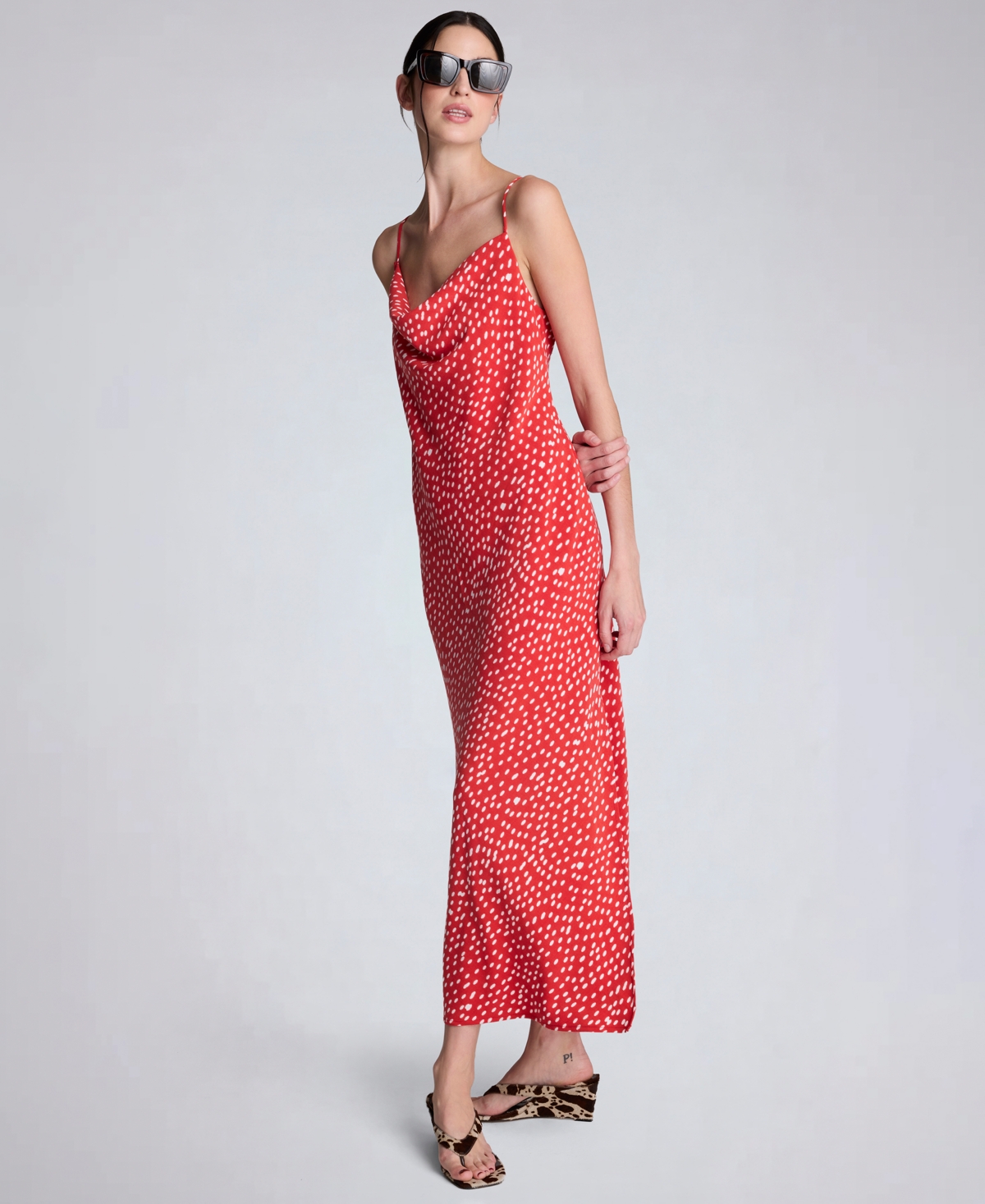 Kenneth Cole Women's Polka Dot Cowl Neck Maxi Slip Dress