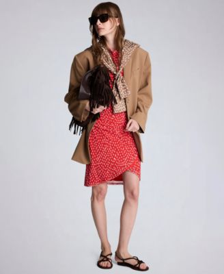 Women's Cowl Neck Polka Dot Side Asymmetrical Mini Dress