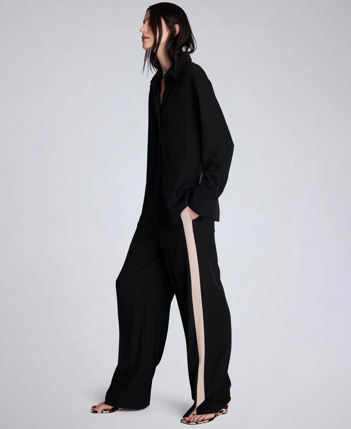 Kenneth Cole Women's Oversized Button-Front Collared Shirt