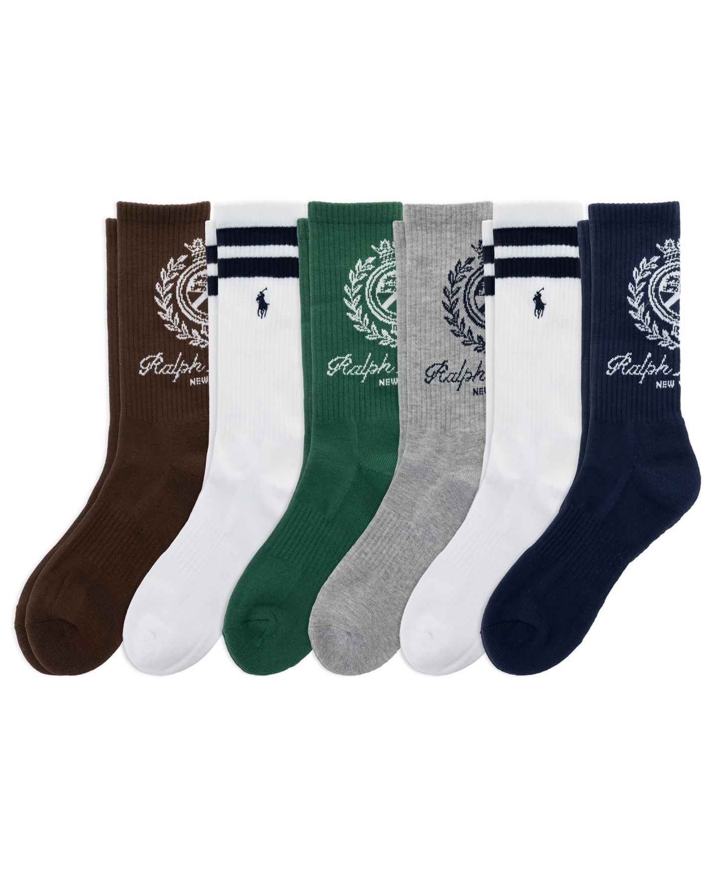 Носки Crest для мужчин, 6 шт. — Polo Ralph Lauren, цвет: Коричневый / Белый — фото 1