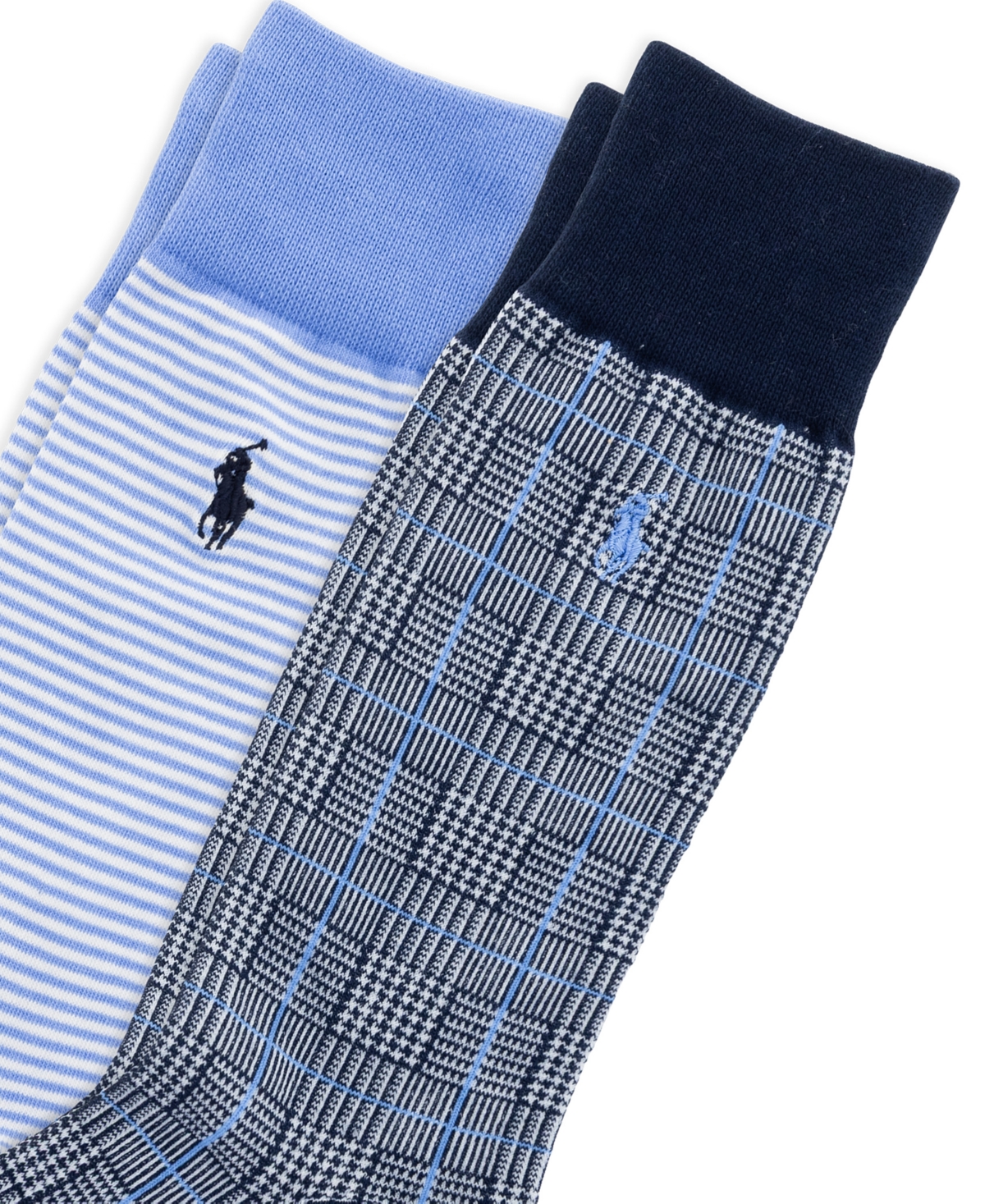 Polo Ralph Lauren Men's Hyde Park Glen Plaid and Stripe Crew Socks, 2-Pack