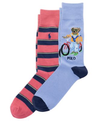 Men's Harbour Island Bear and Classic Stripe Crew Socks, 2-Pack