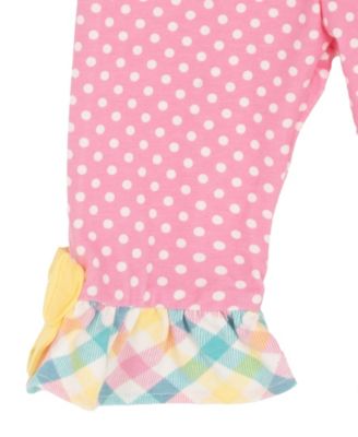Baby Girls' Bunny Mixed Check Applique Knit Round Neck Top and Polka Dot Leggings, 2-Piece Set