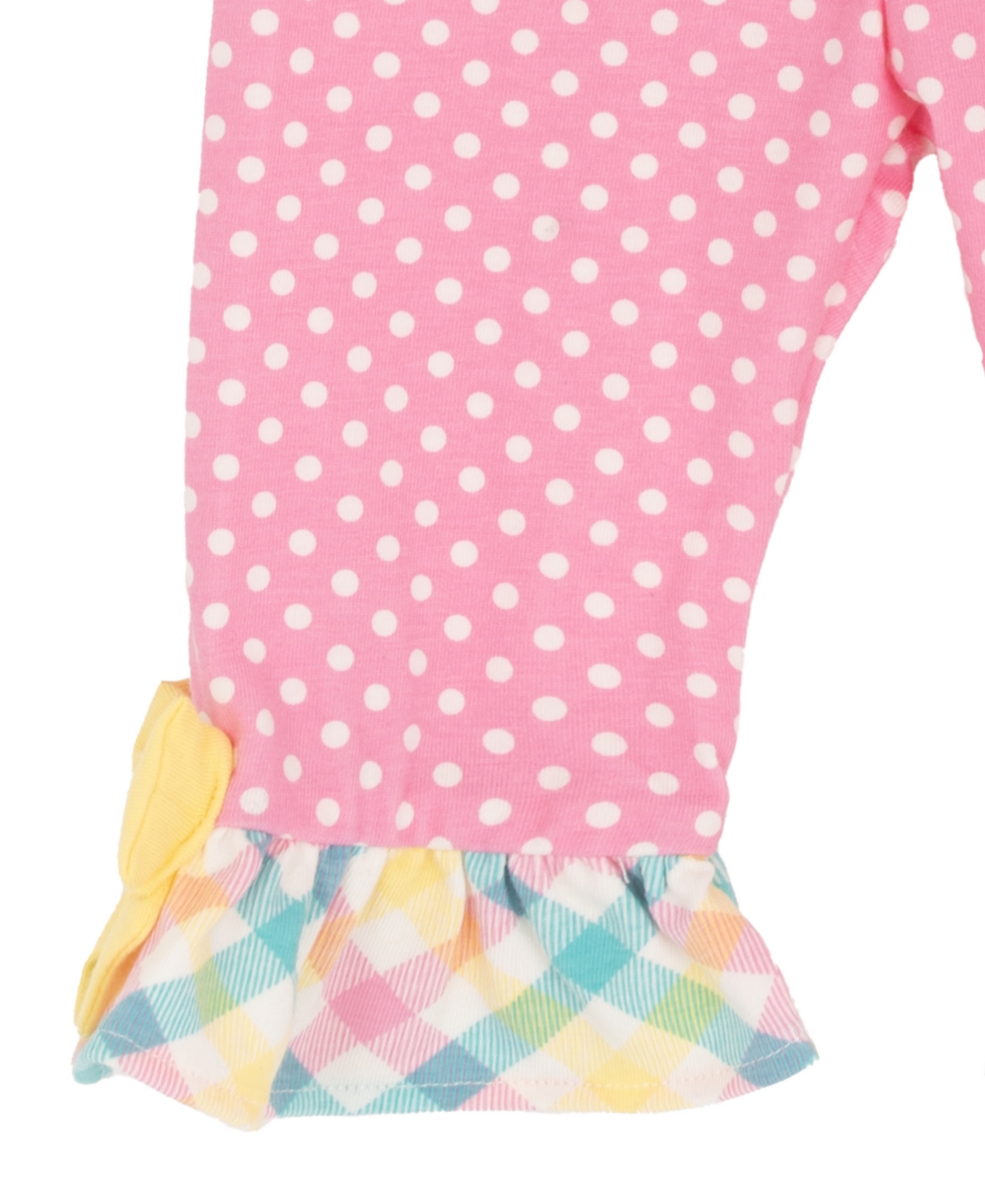 Rare Editions Baby Girls' Bunny Mixed Check Applique Knit Round Neck Top and Polka Dot Leggings, 2-Piece Set