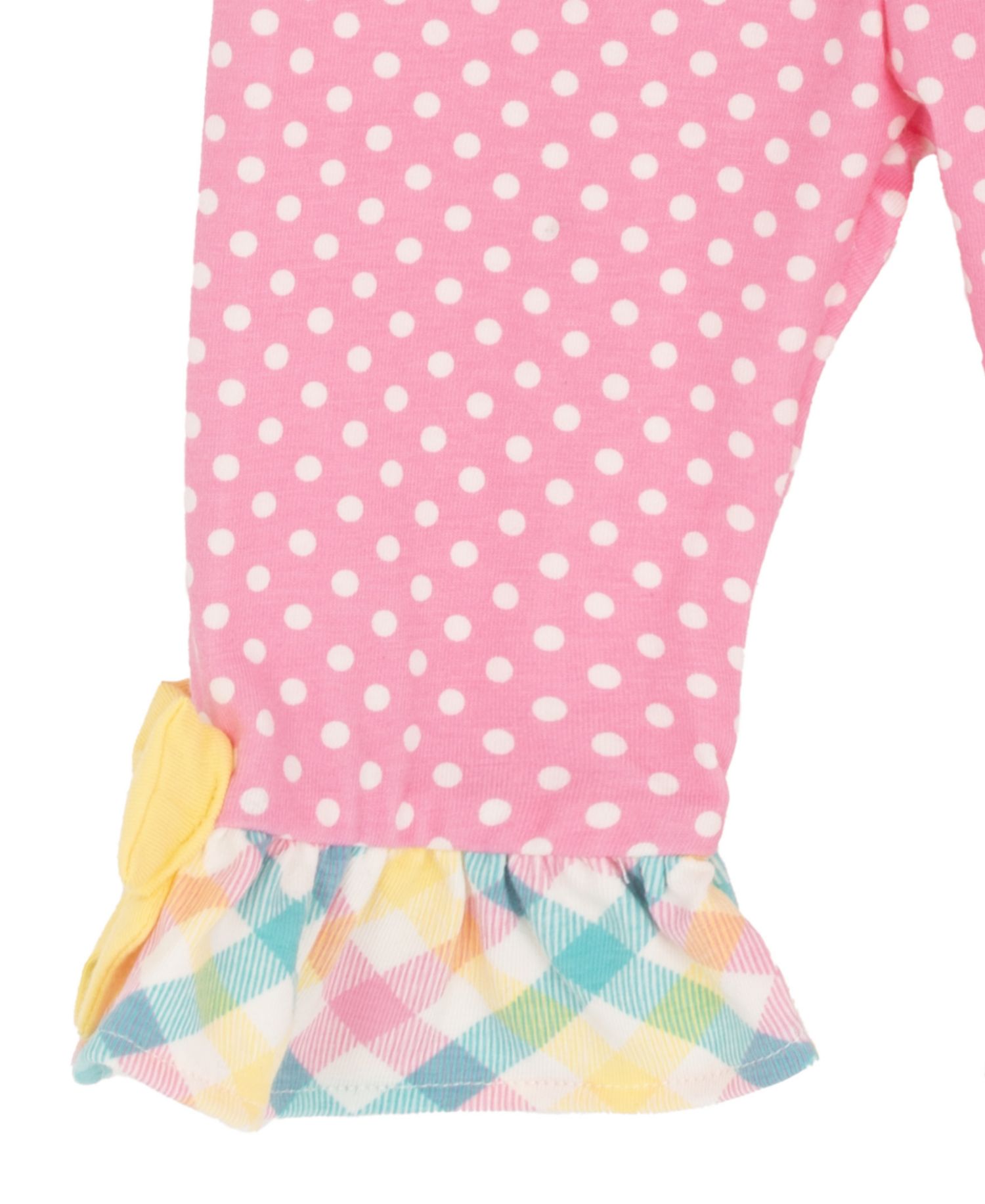 Baby Girls' Bunny Mixed Check Applique Knit Round Neck Top and Polka Dot Leggings, 2-Piece Set
