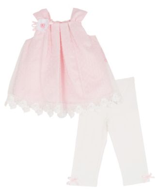 Baby Girls' Clip Dot Round Neck Mesh Top and Knit Leggings, 2-Piece Set