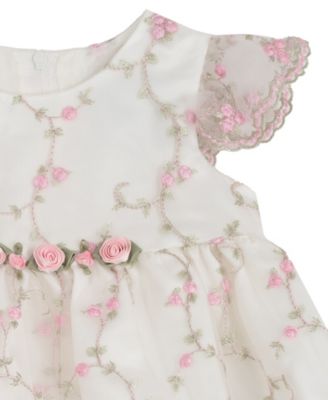 Baby Girls' Flower Vine Embroidery Round Neck Mesh Dress and Panty, 2-Piece Set