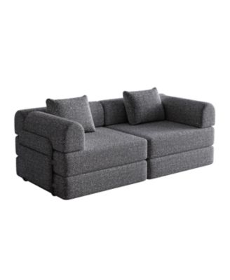 Chenille Convertible Sofa Bed with Storage Pockets & Cushions