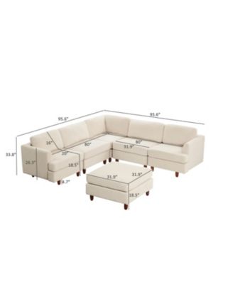 Corduroy 6-Seater Modular Sectional Sofa (Beige)