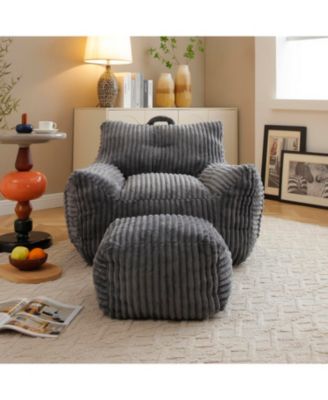 Streamdale Giant Plush Bean Bag Chair with Footstool - Comfy Grey Lounge