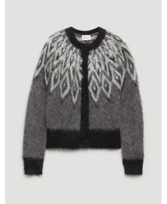 Women's Brushed Fair Isle Mohair Blend Cardigan