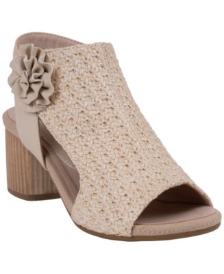 GC Shoes Women's Zakki Flower Rosette Woven Block Heel Dress
