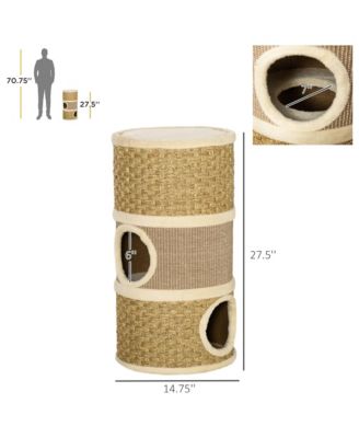 28 Inch 3 Tier Barrel Cat Condo with Sisal Pad