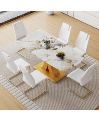 + 71" & 6 Pc. + Glass & PU + Dining Set