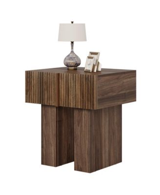 Fluted Nightstand, Wooden Night Stand with Storage Drawer, Modern Bedside Table Side End Table