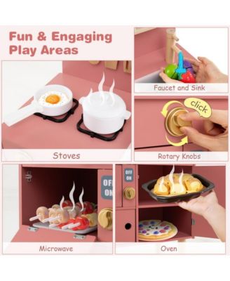 Wooden Kids Play Kitchen Set with Interactive Cooking Areas and Storage Shelves