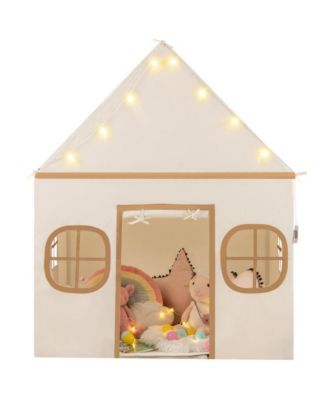 Kids Indoor Play Tent with Windows Star Lights Mat and Storage Pockets