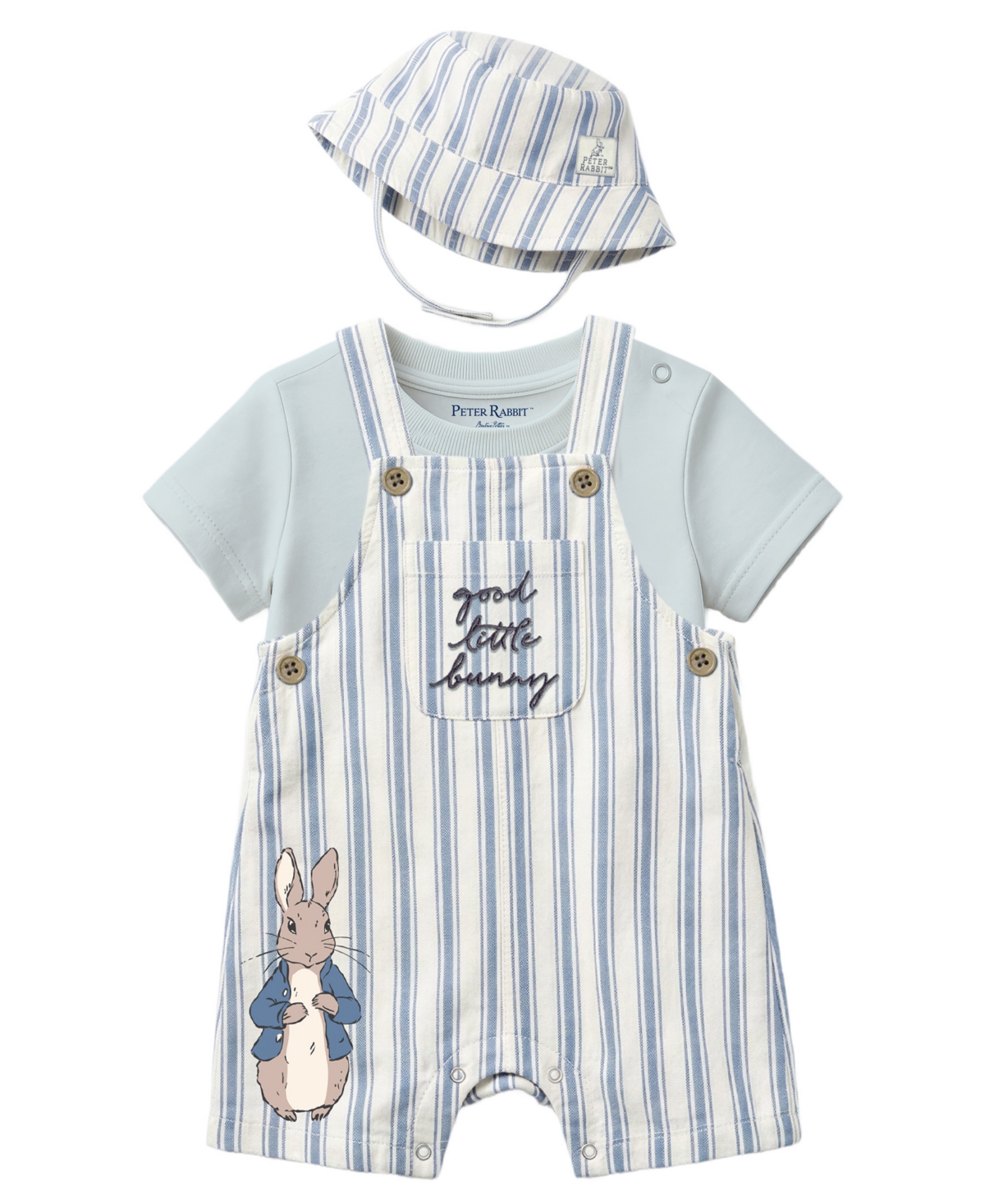 Disney Baby Boys' Peter Rabbit Shortall, Bodysuit and Bucket Hat, 3-Piece Set
