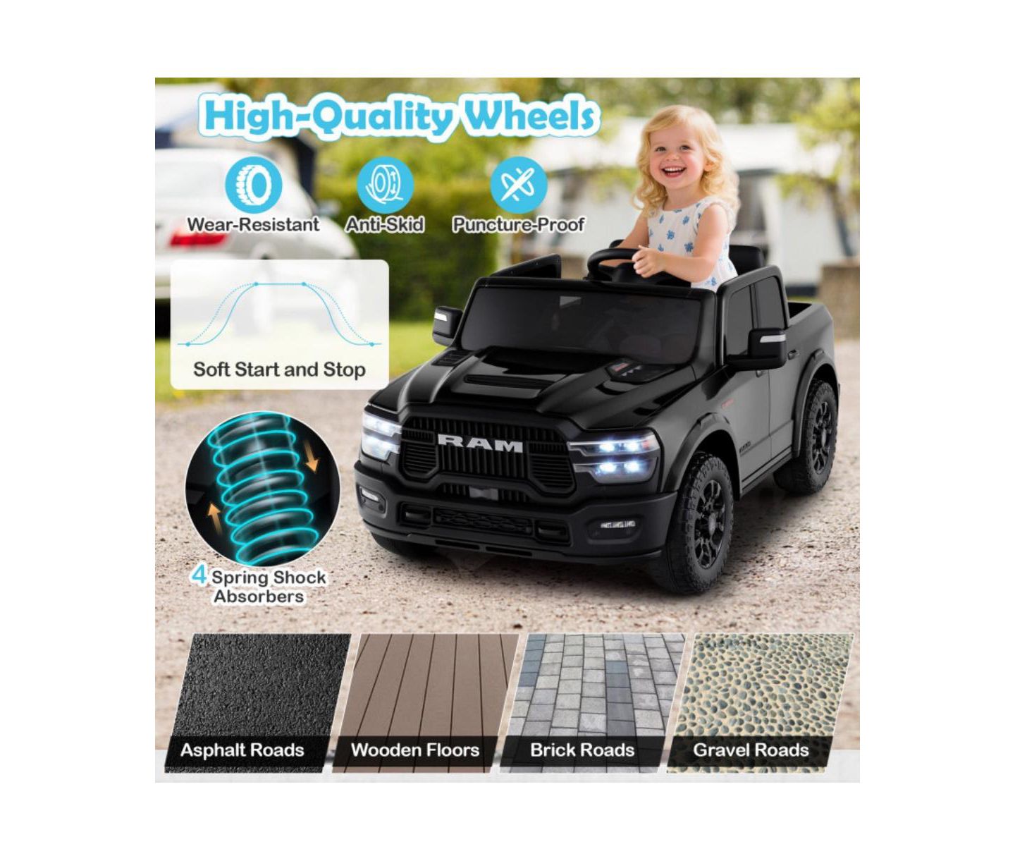 Детская игрушка HONGGE Rebel 24V Two-Seater Ride-On Truck with Remote Control, Ages 3-10, цвет: Чёрный — фото 9