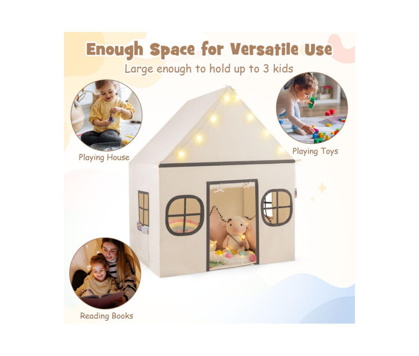 Детская игрушка HONGGE Star Lights Play Tent With Door Curtain, Ages 3+, цвет: Бежевый / Хаки — фото 4