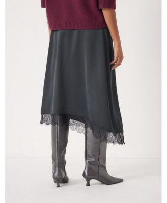Women's Satin Asymmetric Lace Trim Skirt