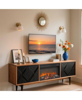 26 inch electric fireplace insert, ultra thin heater with log set & realistic flame, remote control with timer, overheating protection