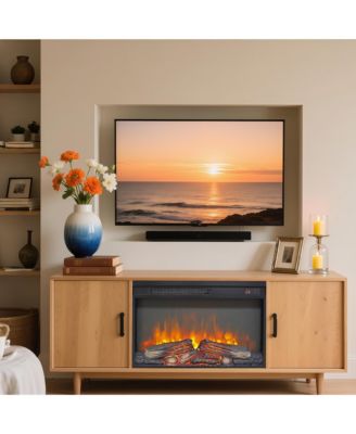 26 inch electric fireplace insert, ultra thin heater with log set & realistic flame, remote control with timer, overheating protection