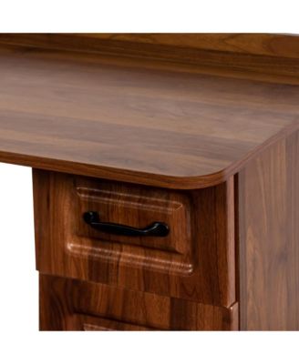 2-in-1 L-Shaped Corner Desk with Drawers, Bookshelf & Hutch