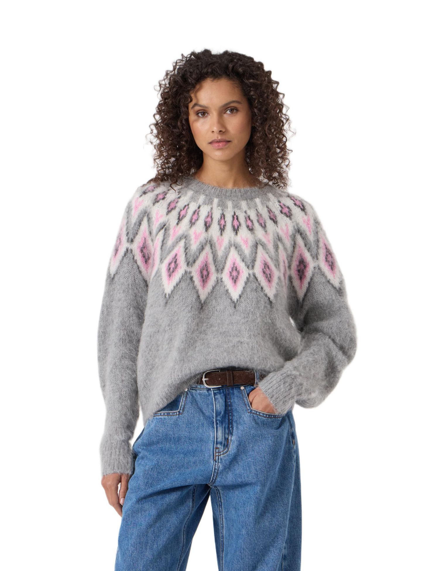 Women's Brushed Fair Isle Mohair Blend Sweater