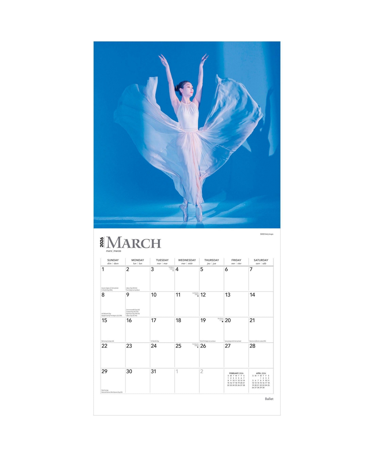 BrownTrout Ballet | 2026 12 x 24 Inch (Hanging) Monthly Square Wall Calendar