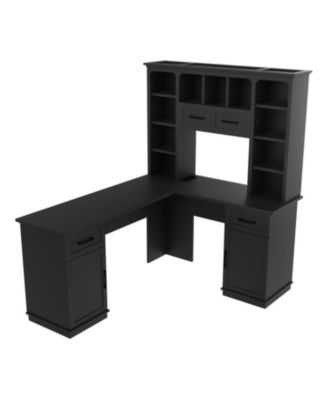 L-Shaped Desk w/ Cabinets, Drawers, Shelves & Flip-Up Storage