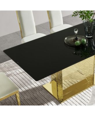 Streamdale Gold stainless steel legs dining table 70.08 inch black tempered glass top