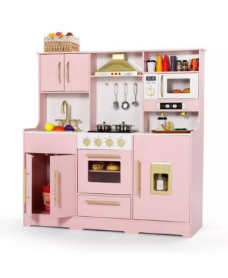 Wooden Kids Play Kitchen, Pretend Play Kitchen Playset w/Sounds for Toddlers.