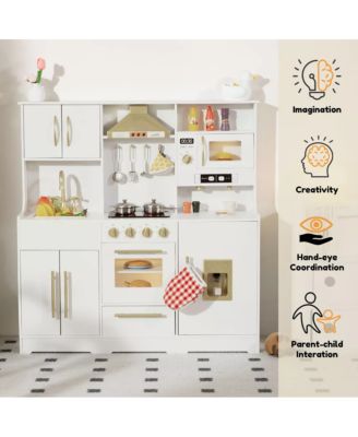 Wooden Kids Play Kitchen, Pretend Play Kitchen Playset w/Sounds for Toddlers.