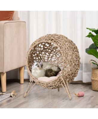 20.5 Inch Beige Woven Banana Leaf Elevated Cat Bed