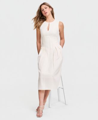 Women's Pintuck-Waist Floral Midi Dress