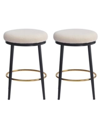  Modern Counter Stools (Set of 2), White, with Iron Frame