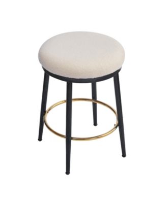  Modern Counter Stools (Set of 2), White, with Iron Frame