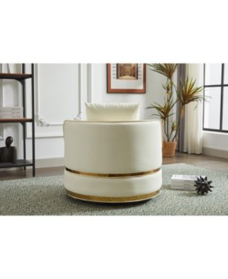 Swivel Accent Chair, Faux Leather Barrel Club Chair