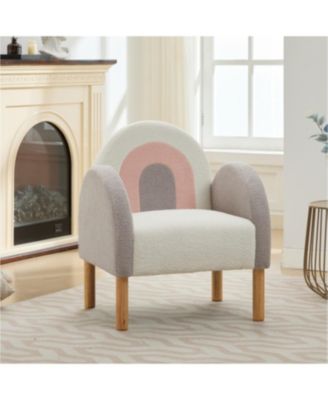 Accent Chair Sofa, Toddler Fabric with Solid Wooden Frame,Rainbow Design