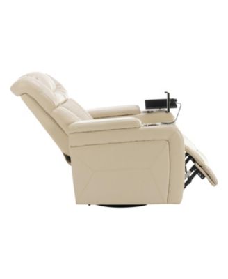 Swivel PU Leather Power Recliner w/ Tray USB Storage