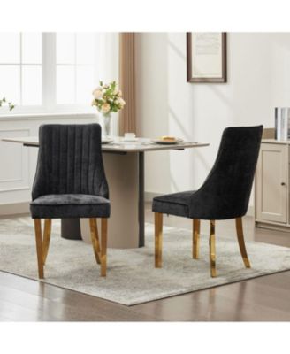Chenille Dining Chairs Set of 2 Black