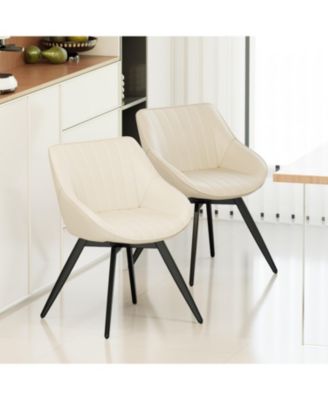 Beige PU Dining Chairs Black Metal Legs (Set of 2)